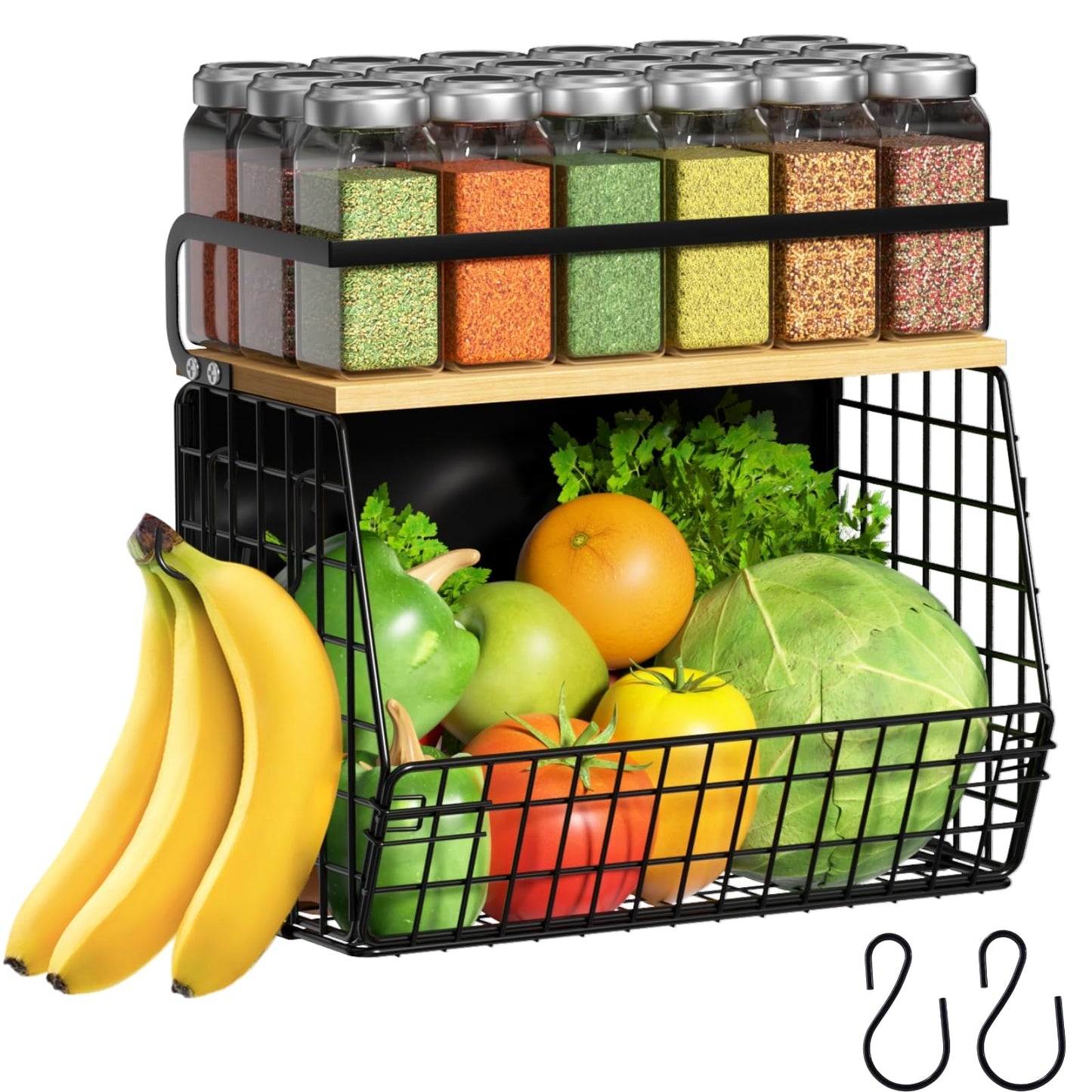 Ofiray-home Magnetic Shelf for Fridge with Wood Lid, Fruit Potato and Onion Storage Bins, Pantry Organizers & Storage, Large Container Magnetic Spice Rack for Refrigerator, Kitchen Counter, Cabinet