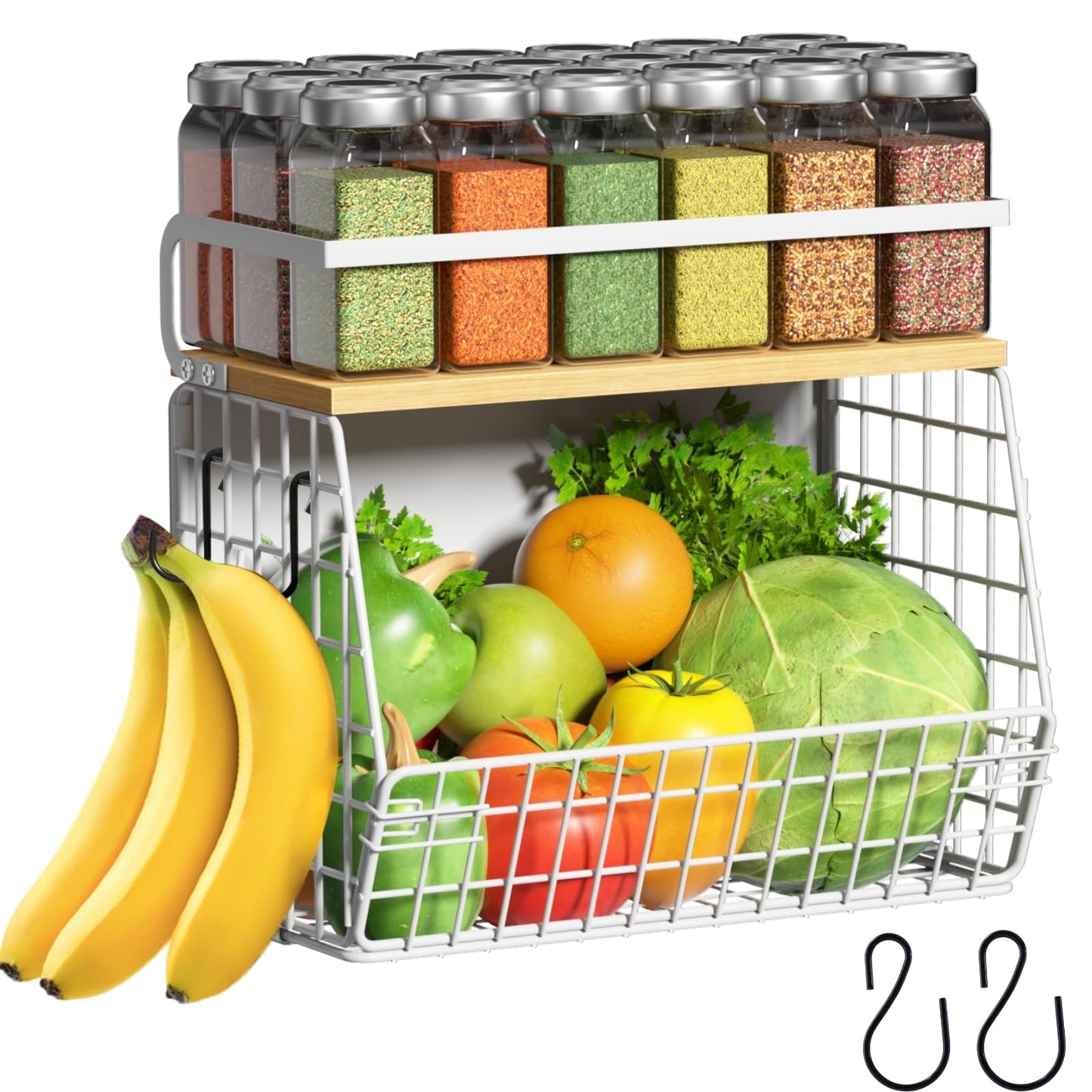 Ofiray-home Magnetic Shelf for Fridge with Wood Lid, Fruit Potato and Onion Storage Bins, Pantry Organizers & Storage, Large Container Magnetic Spice Rack for Refrigerator, Kitchen Counter, Cabinet