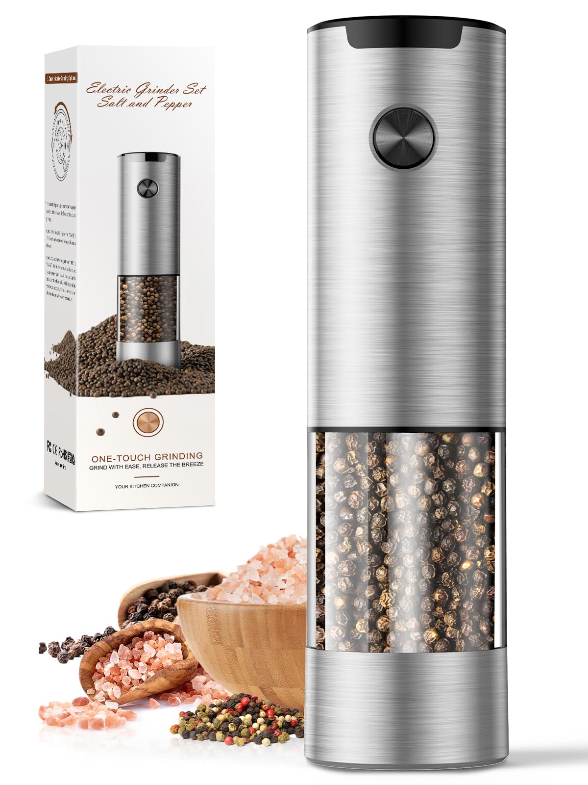 Electric Salt and Pepper Grinder Set Automatic Battery Pepper Mill Shakers Adjustable Coarseness Upgraded Larger Capacity with Led Home and Kitchen Appliances for New House Warming Gifts