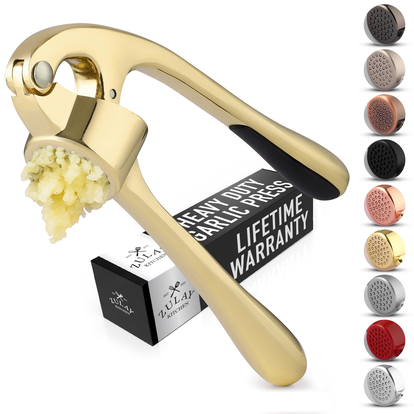 Zulay Kitchen Premium Garlic Press Set - Rust Proof & Dishwasher Safe Professional Garlic Mincer Tool - Easy-Squeeze, Easy-Clean with Soft, Ergonomic Handle - Silicone Garlic Peeler & Brush (Silver)