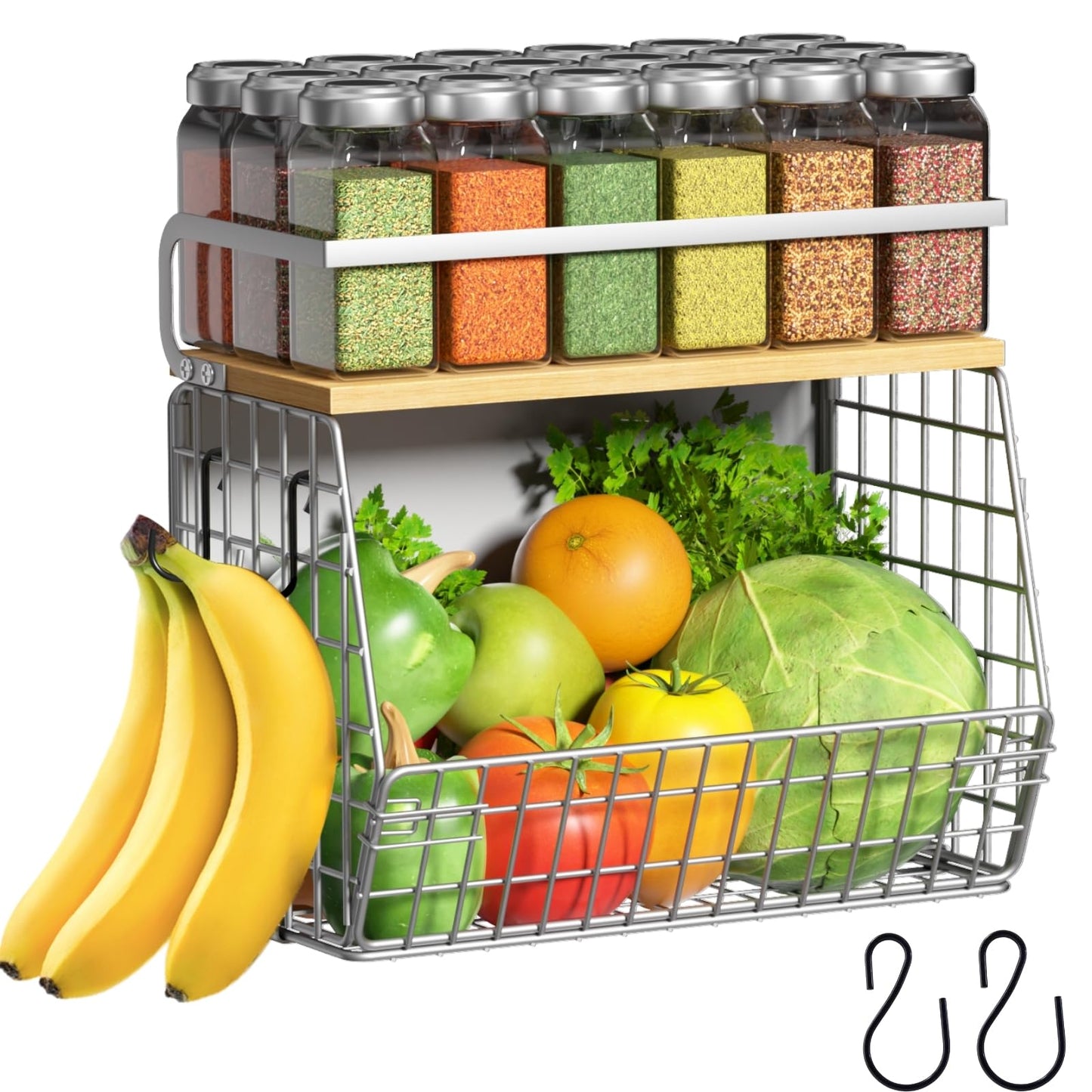 Ofiray-home Magnetic Shelf for Fridge with Wood Lid, Fruit Potato and Onion Storage Bins, Pantry Organizers & Storage, Large Container Magnetic Spice Rack for Refrigerator, Kitchen Counter, Cabinet