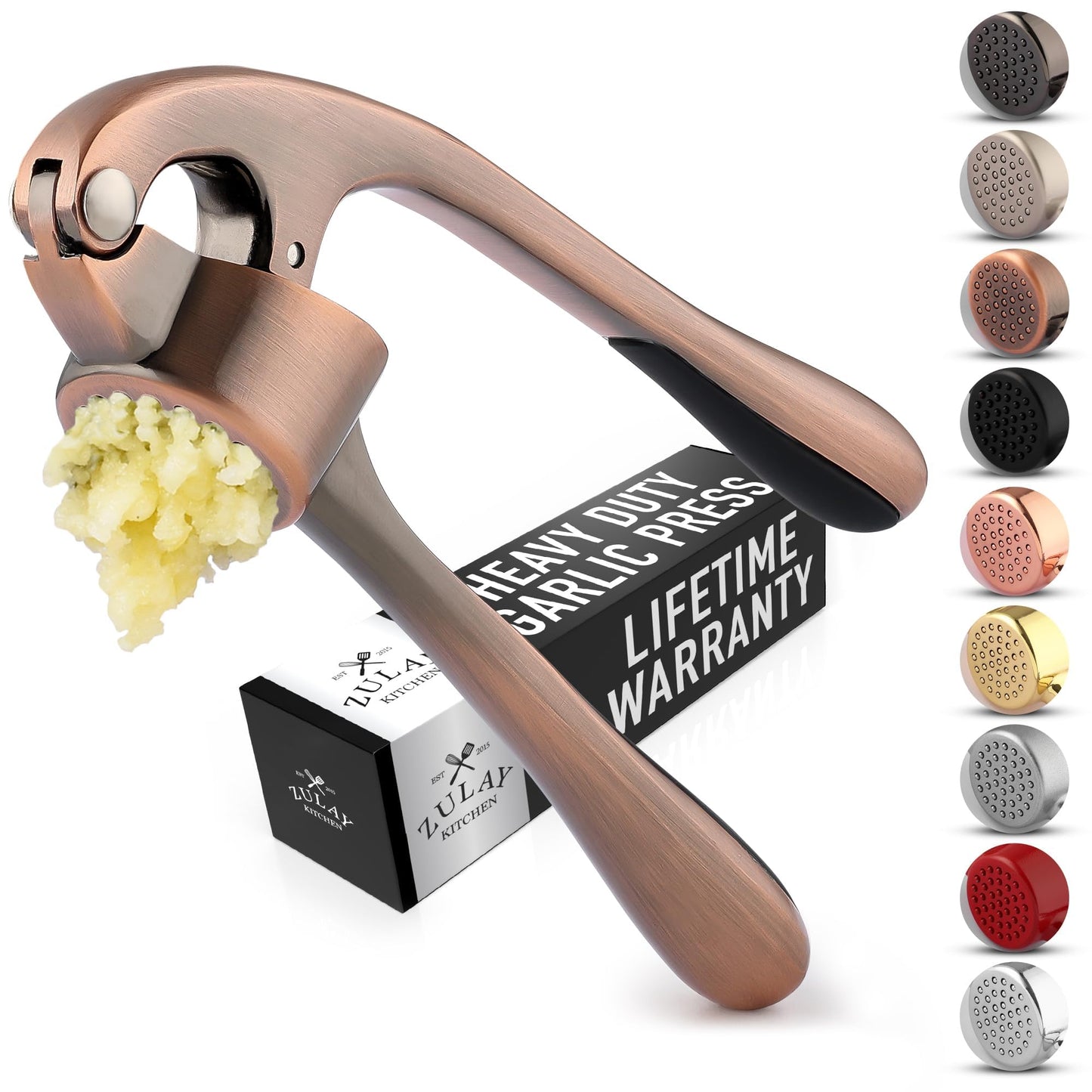 Zulay Kitchen Premium Garlic Press Set - Rust Proof & Dishwasher Safe Professional Garlic Mincer Tool - Easy-Squeeze, Easy-Clean with Soft, Ergonomic Handle - Silicone Garlic Peeler & Brush (Silver)