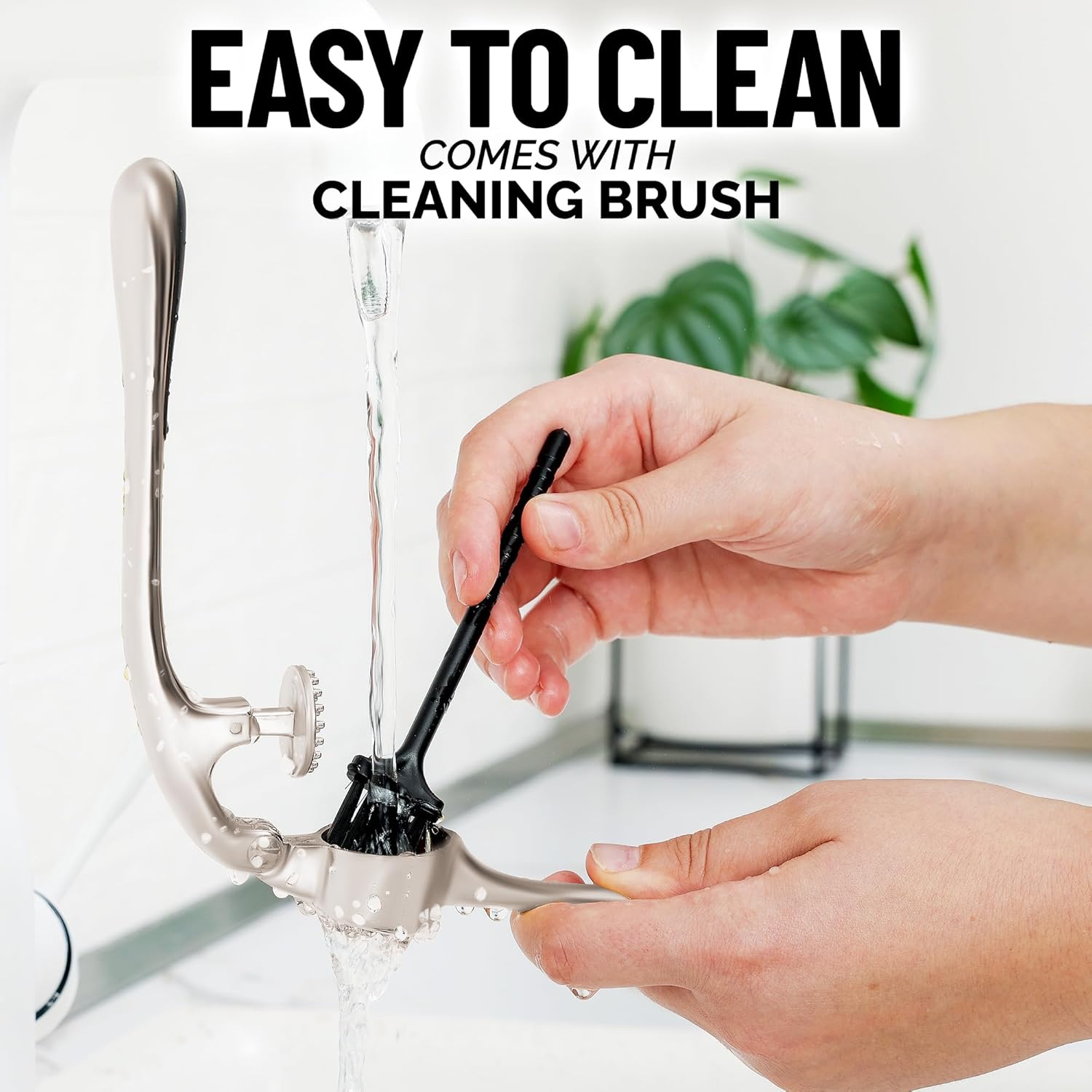 Zulay Kitchen Premium Garlic Press Set - Rust Proof & Dishwasher Safe Professional Garlic Mincer Tool - Easy-Squeeze, Easy-Clean with Soft, Ergonomic Handle - Silicone Garlic Peeler & Brush (Silver)