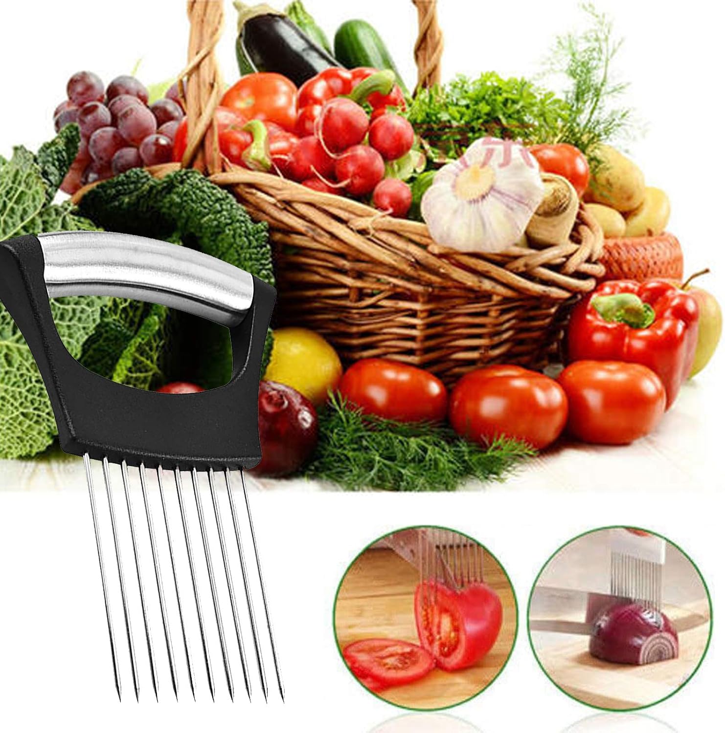 Stainless Steel Onion Holder for Slicing,Onion Slicer Holder,Onion Cutter for Slicing of Onions,Tomatoes,Avocados,Eggs and Other Vegetables,KItchen Utensils