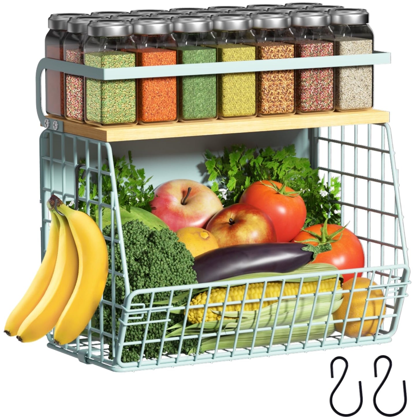 Ofiray-home Magnetic Shelf for Fridge with Wood Lid, Fruit Potato and Onion Storage Bins, Pantry Organizers & Storage, Large Container Magnetic Spice Rack for Refrigerator, Kitchen Counter, Cabinet