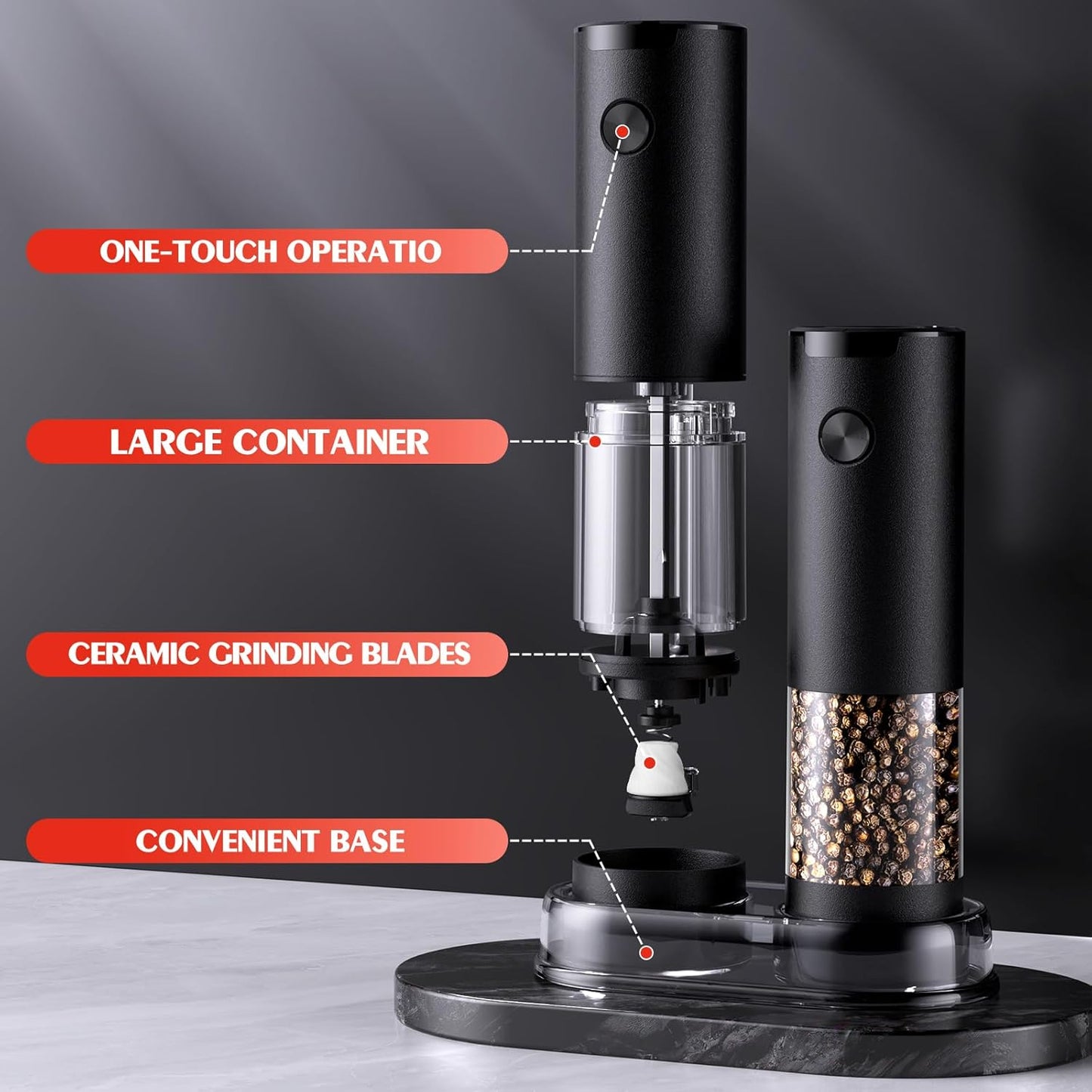 Electric Salt and Pepper Grinder Set Automatic Battery Pepper Mill Shakers Adjustable Coarseness Upgraded Larger Capacity with Led Home and Kitchen Appliances for New House Warming Gifts