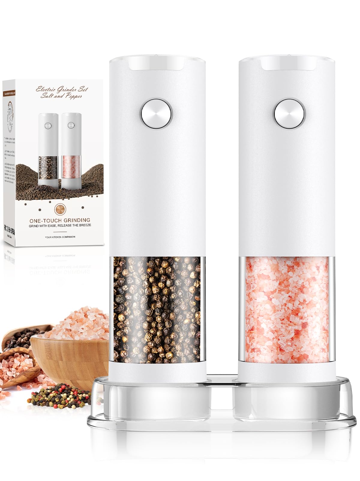 Electric Salt and Pepper Grinder Set Automatic Battery Pepper Mill Shakers Adjustable Coarseness Upgraded Larger Capacity with Led Home and Kitchen Appliances for New House Warming Gifts