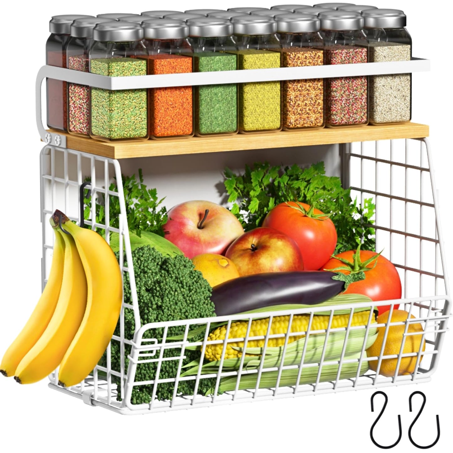 Ofiray-home Magnetic Shelf for Fridge with Wood Lid, Fruit Potato and Onion Storage Bins, Pantry Organizers & Storage, Large Container Magnetic Spice Rack for Refrigerator, Kitchen Counter, Cabinet