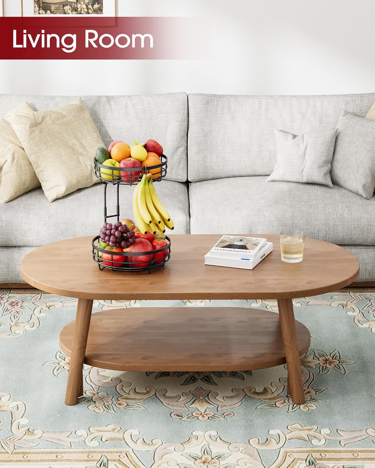 Fruit Basket for Kitchen Counter - 2-Tier Large Capacity Fruit Bowl with Detachable Banana Hanger, Rust-Proof Metal Fruit Holder for Vegetables, Bread, Toiletry,10" D x 10" W x 14" H, Black