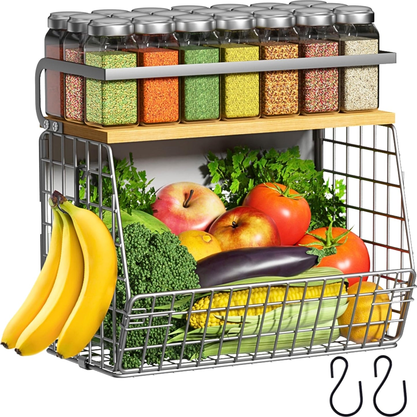 Ofiray-home Magnetic Shelf for Fridge with Wood Lid, Fruit Potato and Onion Storage Bins, Pantry Organizers & Storage, Large Container Magnetic Spice Rack for Refrigerator, Kitchen Counter, Cabinet