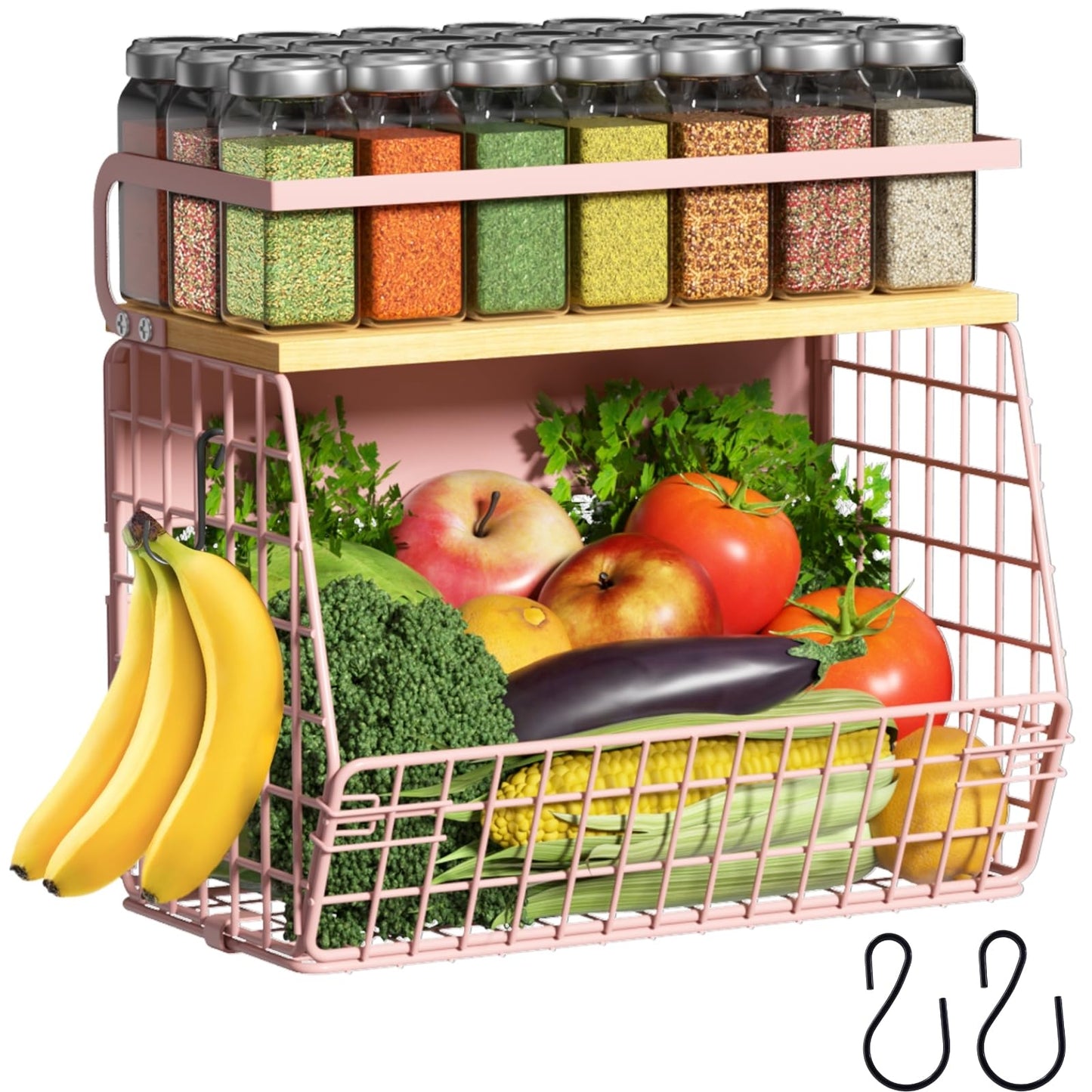 Ofiray-home Magnetic Shelf for Fridge with Wood Lid, Fruit Potato and Onion Storage Bins, Pantry Organizers & Storage, Large Container Magnetic Spice Rack for Refrigerator, Kitchen Counter, Cabinet