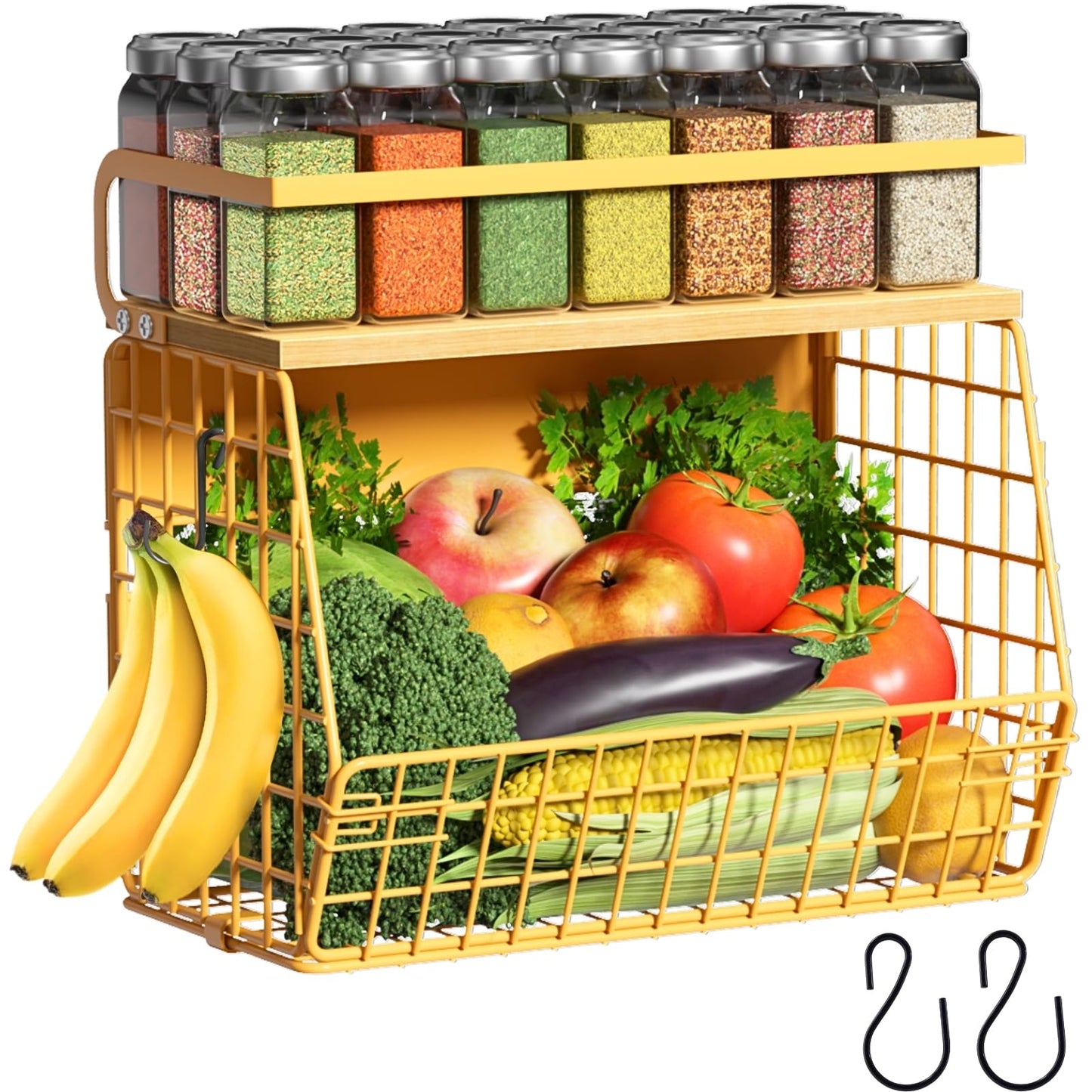 Ofiray-home Magnetic Shelf for Fridge with Wood Lid, Fruit Potato and Onion Storage Bins, Pantry Organizers & Storage, Large Container Magnetic Spice Rack for Refrigerator, Kitchen Counter, Cabinet